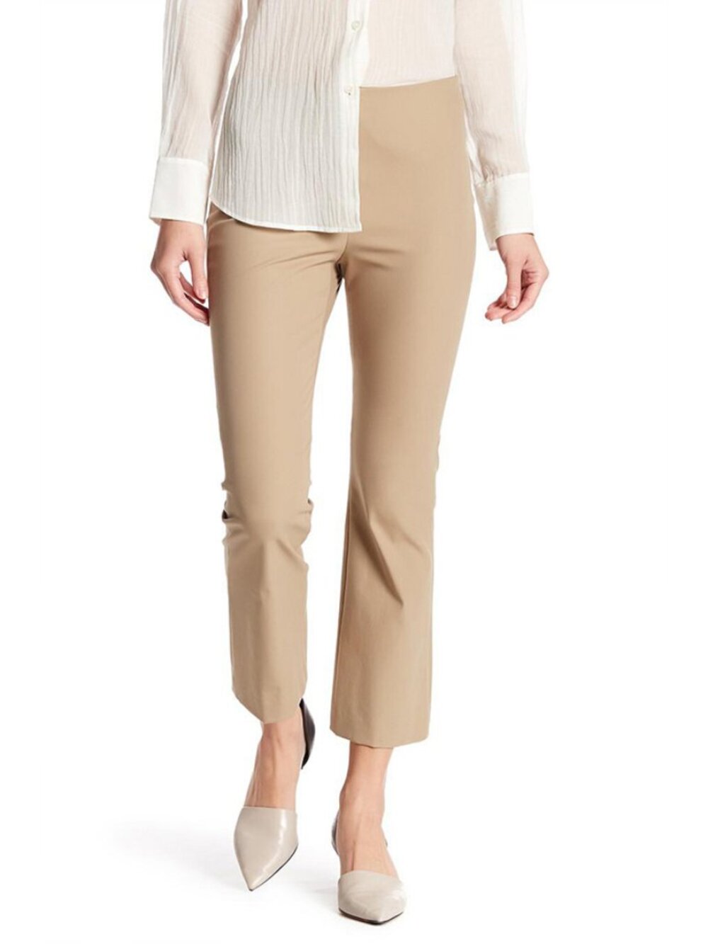 NWT $265 Theory Beige Erstina Cotton Blend Flare Crop Pants SIZE 2